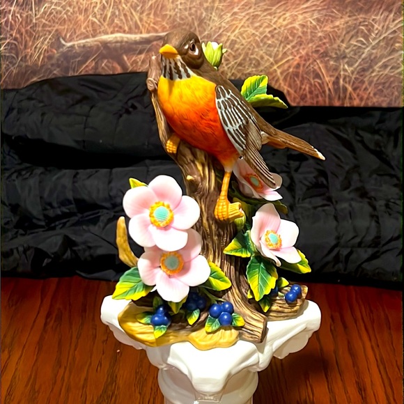 ANDREA’S BIRDS. ROBIN with WILD ROSES 🌹 Fine Hand Painted Porcelain Art 9743 - Picture 3 of 16